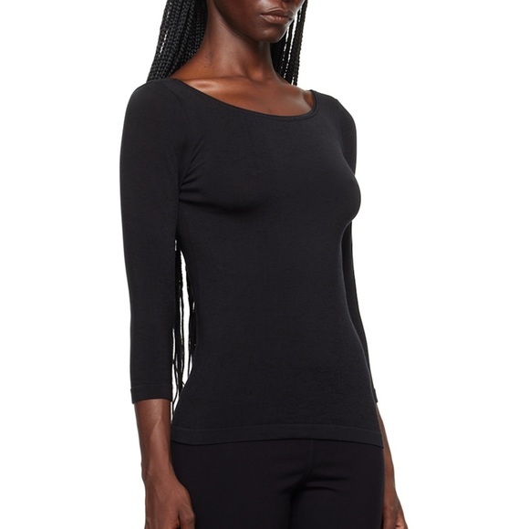 WOLFORD Black Cordoba Long Sleeve T-Shirt {$295} Nylon Blend Jersey Scoop Small - Picture 9 of 10